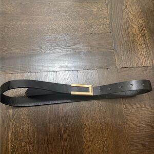 Minimal Black Leather Belt with Gold Rectangular Buckle